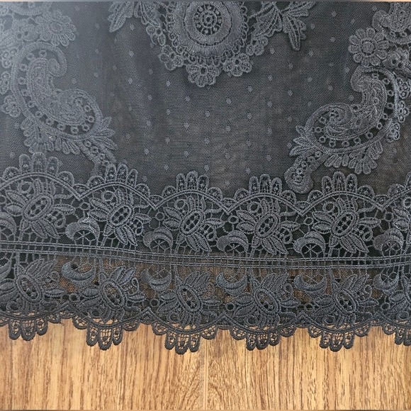 Sheer Boho Lace & Mesh Blouse Polka Dots & Embroidery Whimsigoth Size S Stretch - Picture 6 of 6